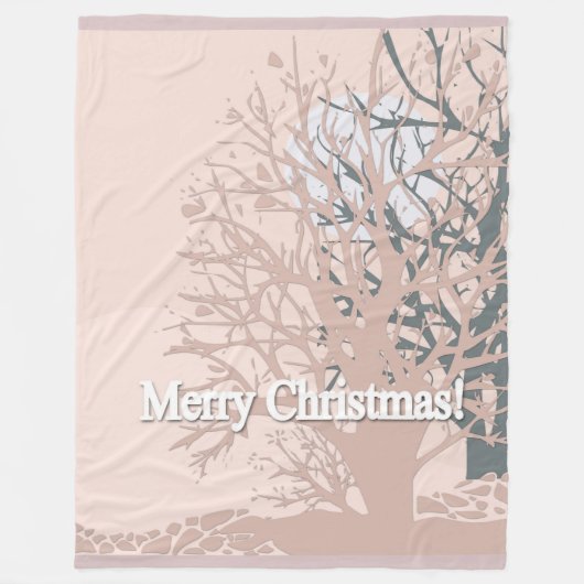 Vette kerstbomen, silhouet, zwart roze bei fleece deken (Voorkant)