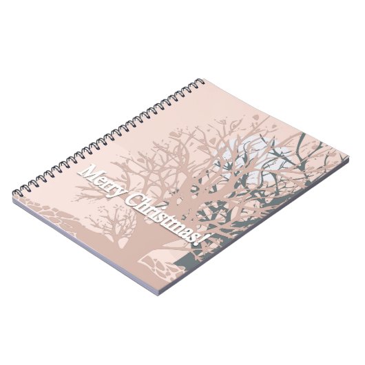 Vette kerstbomen, silhouet, zwart roze bei notitieboek (Linkerzijde)