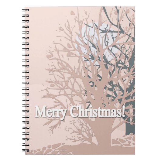 Vette kerstbomen, silhouet, zwart roze bei notitieboek (Voorkant)