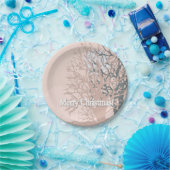 Vette kerstbomen, silhouet, zwart roze bei papieren bordje (Feest)