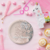 Vette kerstbomen, silhouet, zwart roze bei papieren bordje (Feest)