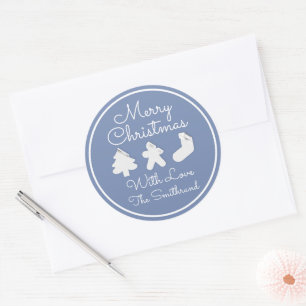 Vette kerstboomnaam Blauw Wit Ronde Sticker