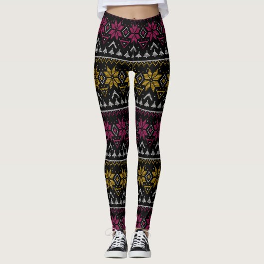 Vette kerstborduurkruis, naakt lelijk zweet. leggings (Voorkant)