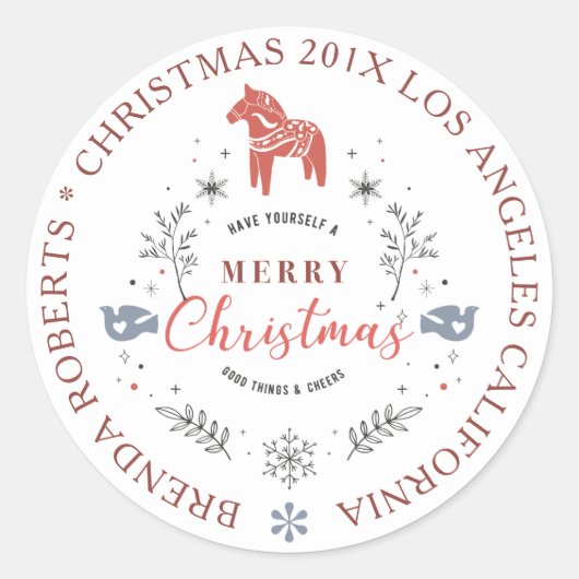 Vette kerstdagen ornament schattige dieren en typo ronde sticker (Voorkant)
