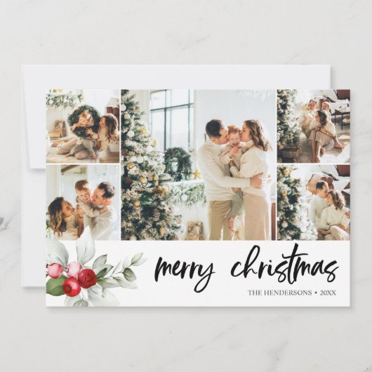 Vette kerstpenseel Manuscript Red Berry Holiday Ca Feestdagenkaart (Voorkant)