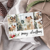 Vette kerstpenseel Manuscript Red Berry Holiday Ca Feestdagenkaart