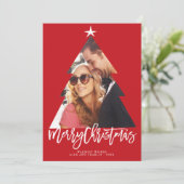 Vette kerstpenseel met rode knop Foto van Red Cuto Feestdagenkaart (Staand voorkant)