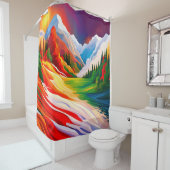 Vette kleuren Bergbos Rivierlandschap Douchegordijn (In situ)