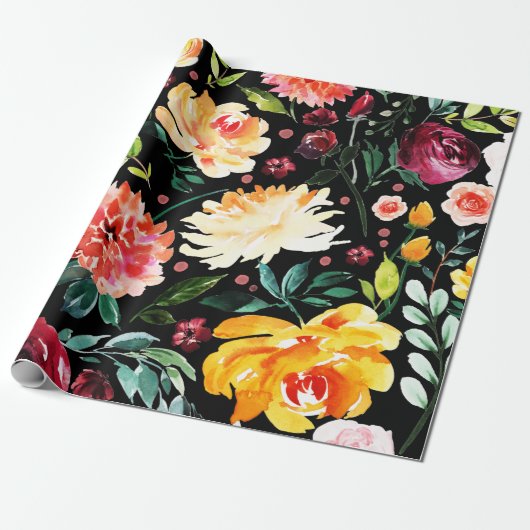 Vette kleuren bloemen en patroon van het foliezakj cadeaupapier (Uitgerold)