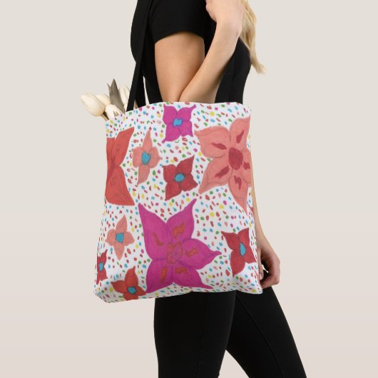 Vette kleuren Floral en Polka Dot Print Tote Bag (Dichtbij)