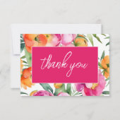 Vette kleuren roze sinaasappel pioenrozen elegante bedankkaart (Voorkant)