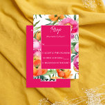 Vette kleuren roze sinaasappel pioenrozen elegante informatiekaartje<br><div class="desc">Roze magenta sinaasappel pioenrozen elegante bruiloft rsvp kaart met qr code aan de achterkant - als het niet nodig is gewoon verwijderen van die velden uit het menu,  levendige gewaagde kleuren moderne casual typografie</div>