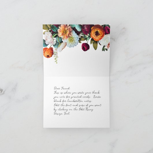 VETTE KLEURRIJKE BLOEMIGE Gevouwen Nota Kaart (Binnen)