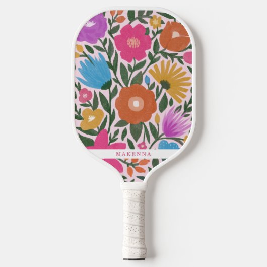 Vette kleurrijke flora naam pickleball paddle (Voorkant)