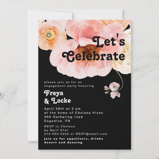 Vette kleurrijke Floral | Black Let's Celebrate Kaart (Voorkant)