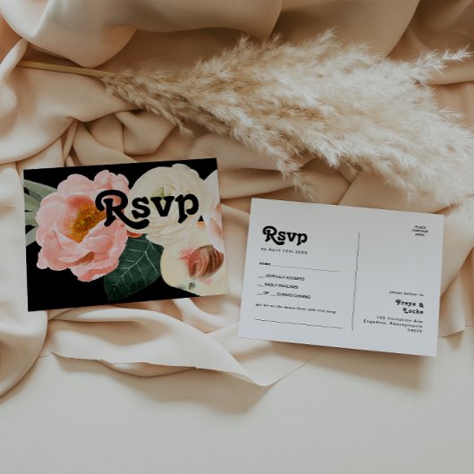 Vette kleurrijke Floral | Black Song Request RSVP Briefkaart