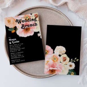 Vette kleurrijke Floral   Black Wedding Brunch Kaart