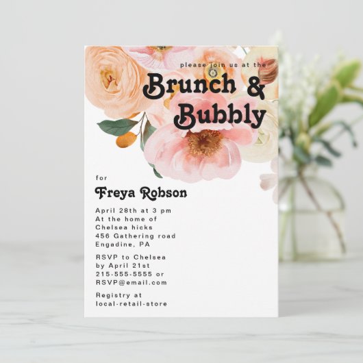 Vette kleurrijke Floral | Brunch en Bubble Kaart (Staand voorkant)