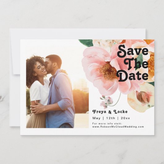 Vette kleurrijke Floral | Horizontaal foto Save The Date (Voorkant)