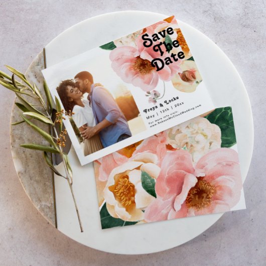 Vette kleurrijke Floral | Horizontaal foto Save The Date