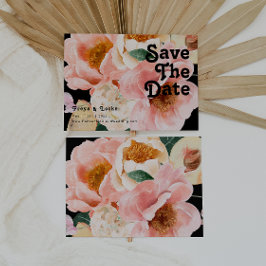 Vette kleurrijke Floral | Horizontaal zwart Save The Date