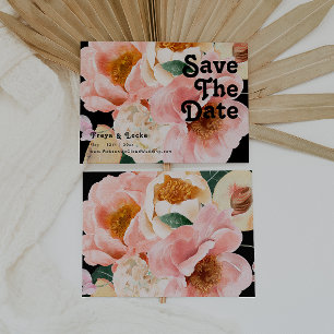 Vette kleurrijke Floral   Horizontaal zwart Save The Date