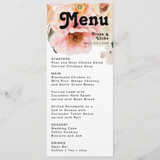 Vette kleurrijke Floral | Menu Weddenrennen (Voorkant)