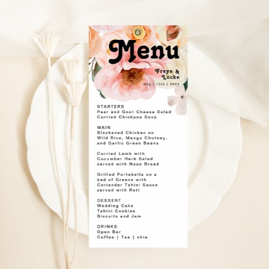 Vette kleurrijke Floral | Menu Weddenrennen