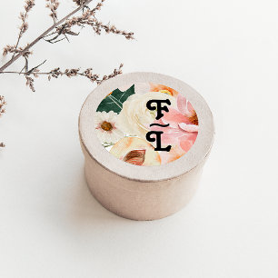 Vette kleurrijke Floral   Rondmonogram Ronde Sticker