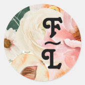 Vette kleurrijke Floral | Rondmonogram Ronde Sticker (Voorkant)