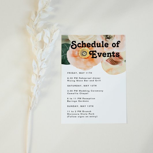 Vette kleurrijke Floral | Tijdschema van evenement Informatiekaartje