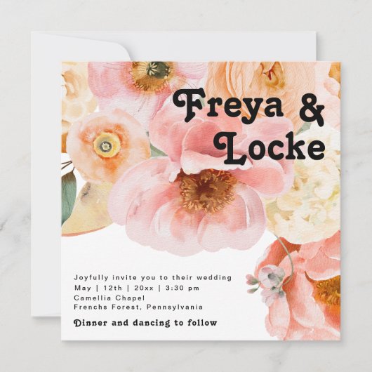 Vette kleurrijke Floral | Uitnodiging tot weddensc (Voorkant)