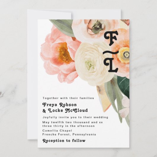 Vette kleurrijke Floral | Uitnodiging voor weddens (Voorkant)