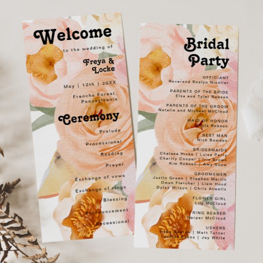 Vette kleurrijke Floral | Weddenschap-programma Programmakaart