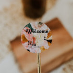 Vette kleurrijke Floral | Welkom bij Black Wedding Ronde Sticker<br><div class="desc">Deze vette kleurrijke florale | De zwarte bruiloft welkome klassieke ronde sticker zal prachtig meegaan met uw moderne botanische bruiloft. De grote waterverf gooit roze, verbrande oranje, stoffige rozen bloemen, en glimpen van perziken of abrikozen in het groen geven dit ontwerp een levendige, elegante boho tuin. Het unieke ontwerp heeft...</div>