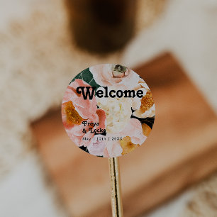 Vette kleurrijke Floral Welkom bij Black Wedding Ronde Sticker