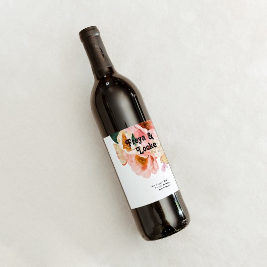 Vette kleurrijke Floral | Wijnlabel voor weddensch Wijn Etiket