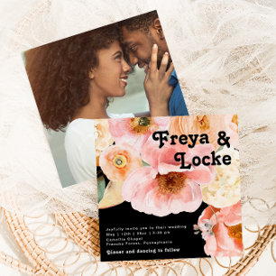 Vette kleurrijke Floral   Zwart-plein fotoweddensc Kaart