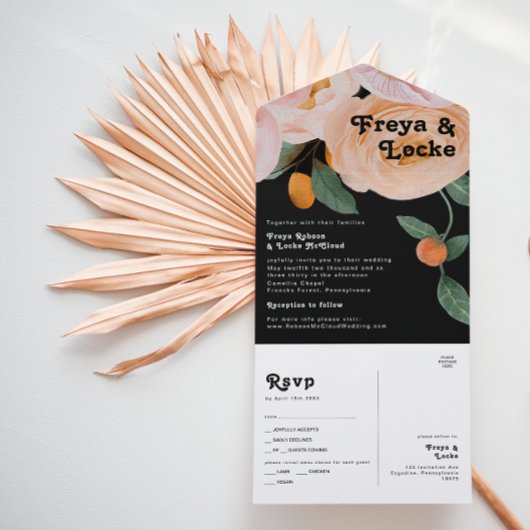 Vette kleurrijke Floral | Zwart zegel en verzenden All In One Uitnodiging