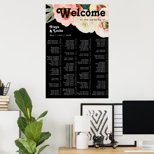 Vette kleurrijke Floral | Zwarte alfabetische zitp Poster (Thuiskantoor)