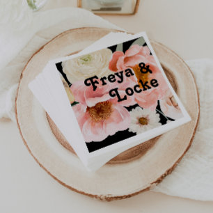 Vette kleurrijke Floral   Zwarte bruiloft Napkins Servet