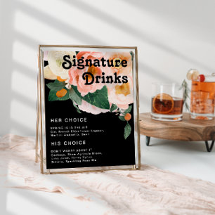Vette kleurrijke Floral   Zwarte Drink Poster
