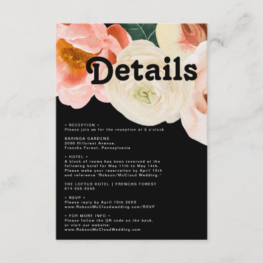 Vette kleurrijke Floral | Zwarte QR-code Informatiekaartje (Voorkant)