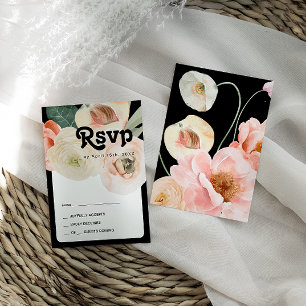 Vette kleurrijke Floral   Zwarte RSVP-kaart RSVP Kaartje
