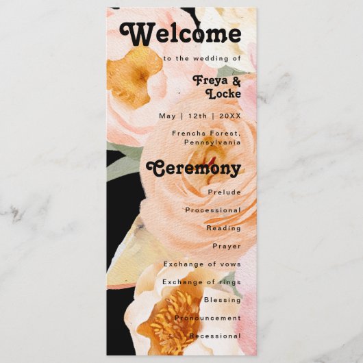Vette kleurrijke Floral | Zwarte-weddenschapsprogr Programmakaart (Voorkant)