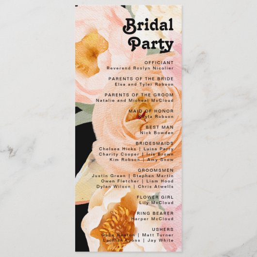 Vette kleurrijke Floral | Zwarte-weddenschapsprogr Programmakaart (Achterkant)