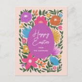 Vette kleurrijke Florals Happy Pasen | Oranje eier Feestdagenkaart (Voorkant)