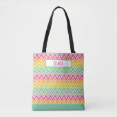 Vette, kleurrijke regenboog Chevron Pattern Monogr Tote Bag (Voorkant)