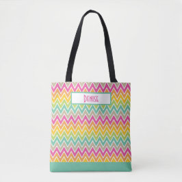Vette, kleurrijke regenboog Chevron Pattern Monogr Tote Bag