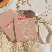 Vette kleurrijke Retro Funky Modern Wedding Detail Informatiekaartje